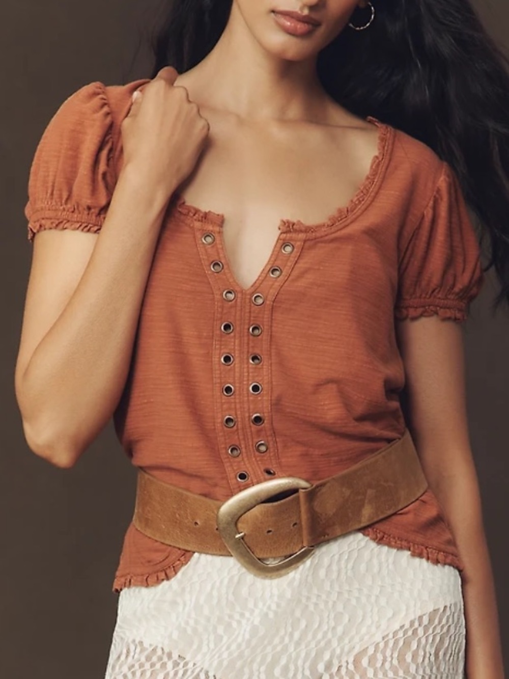 NWT Pilcro puff sleeve grommet top shirt XS Anthropologie